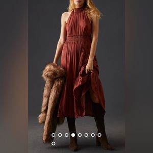 Anthropologie Brown tiered halter dress